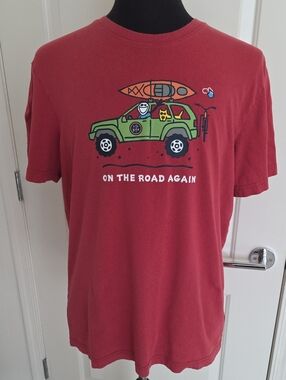 Life Is Good Red Short-Sleeve 'On The Road Again' Graphic Tee